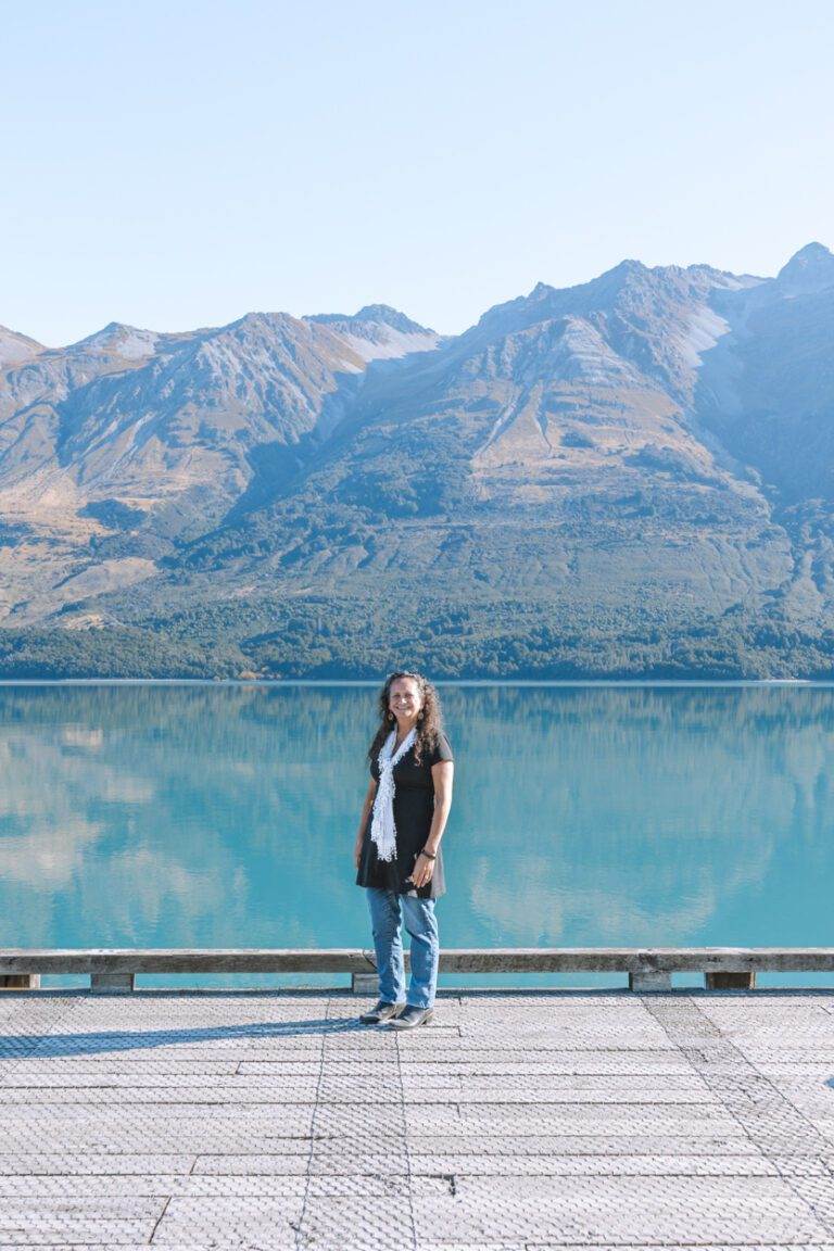 autumn in the south island woman standing on glenorchy pier