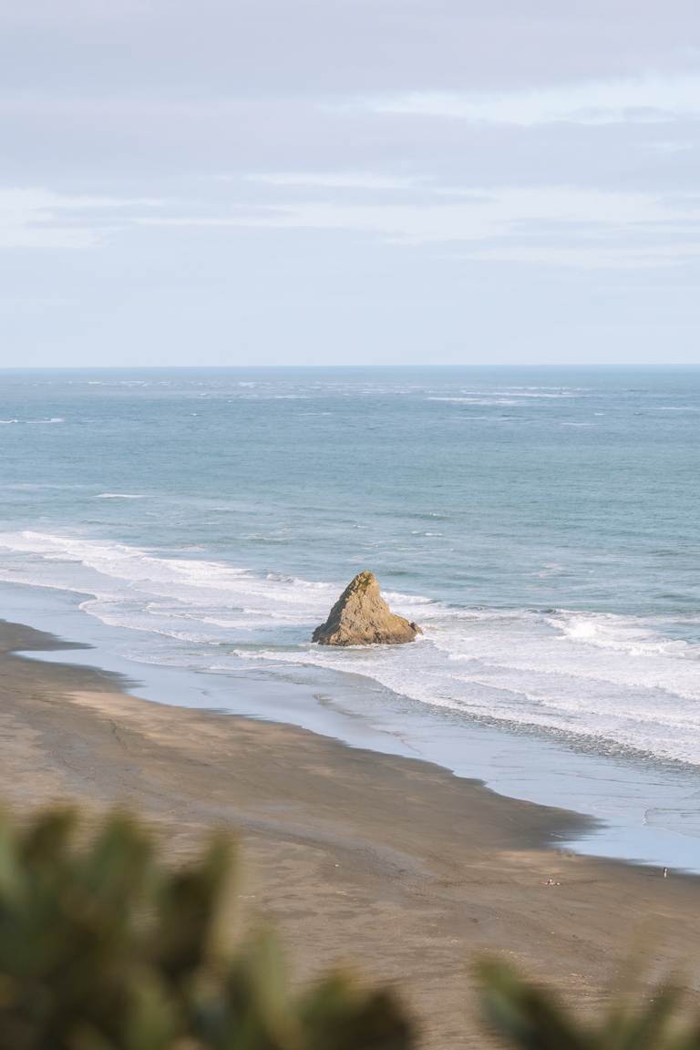 view of Karekare beach from comans track west coast Auckland New Zealand