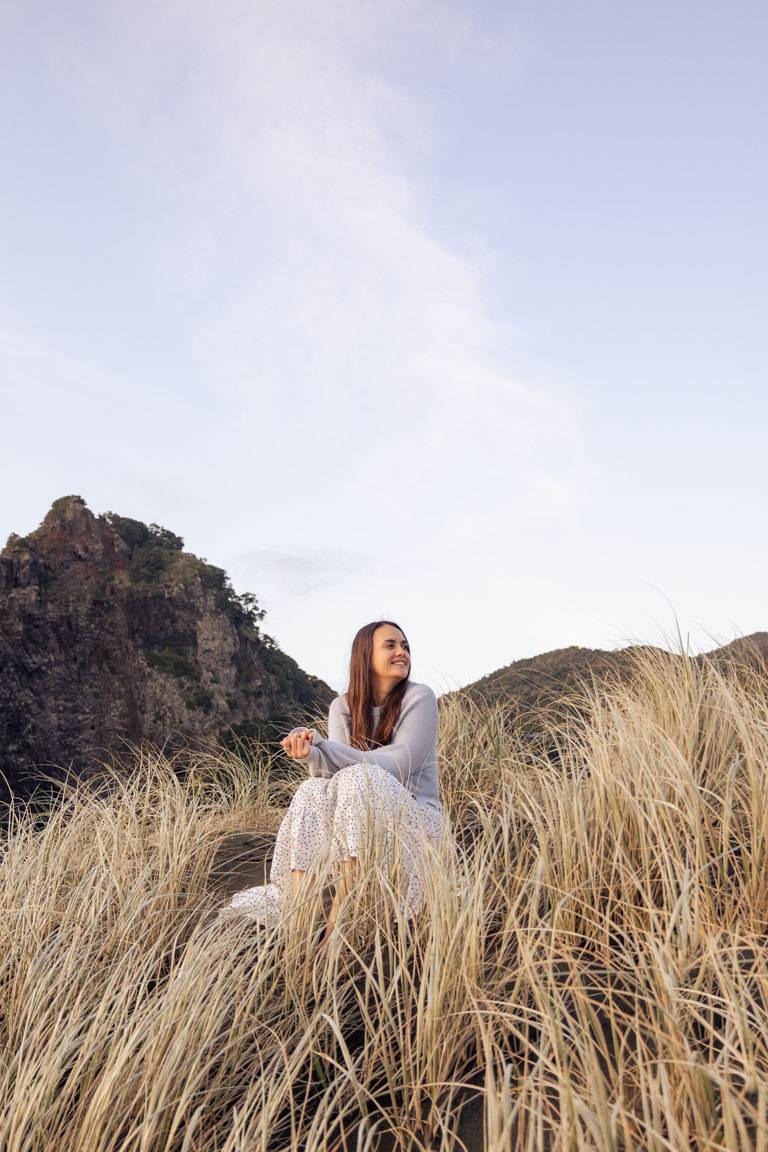 karekare beach dunes at sunset