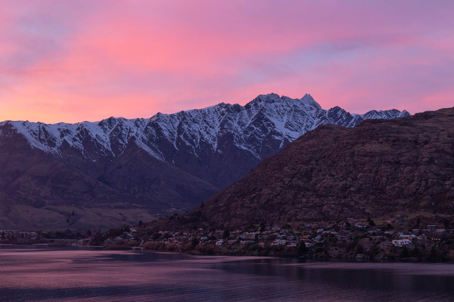 view of the remarkables at sunrise