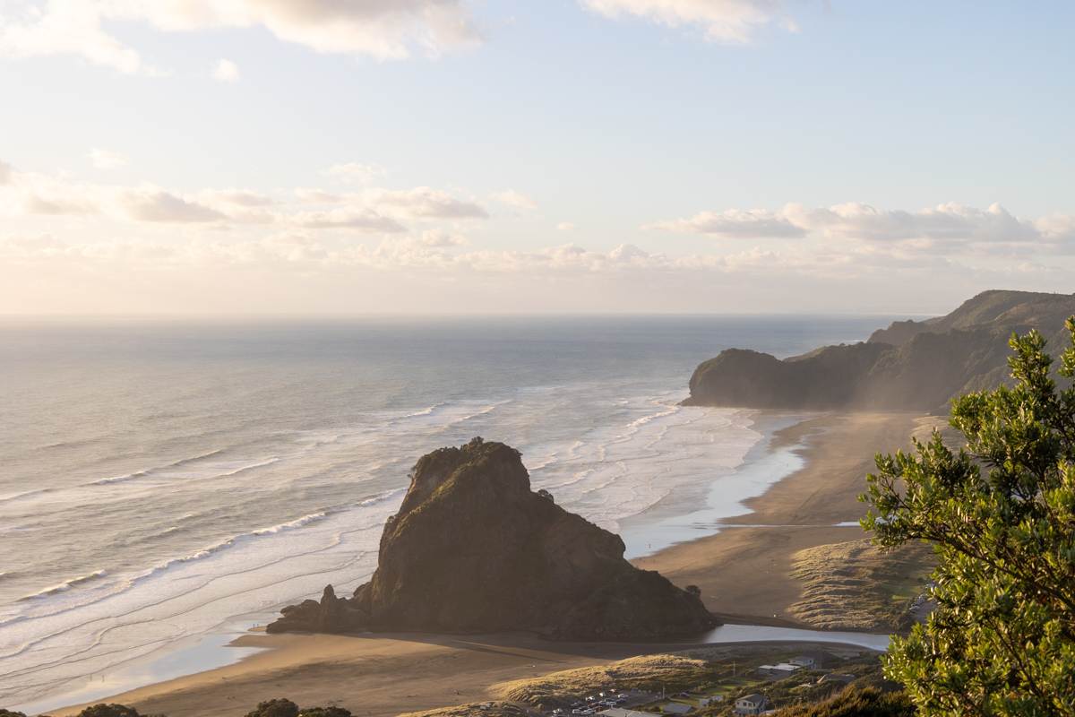 sunset view of Piha Beach