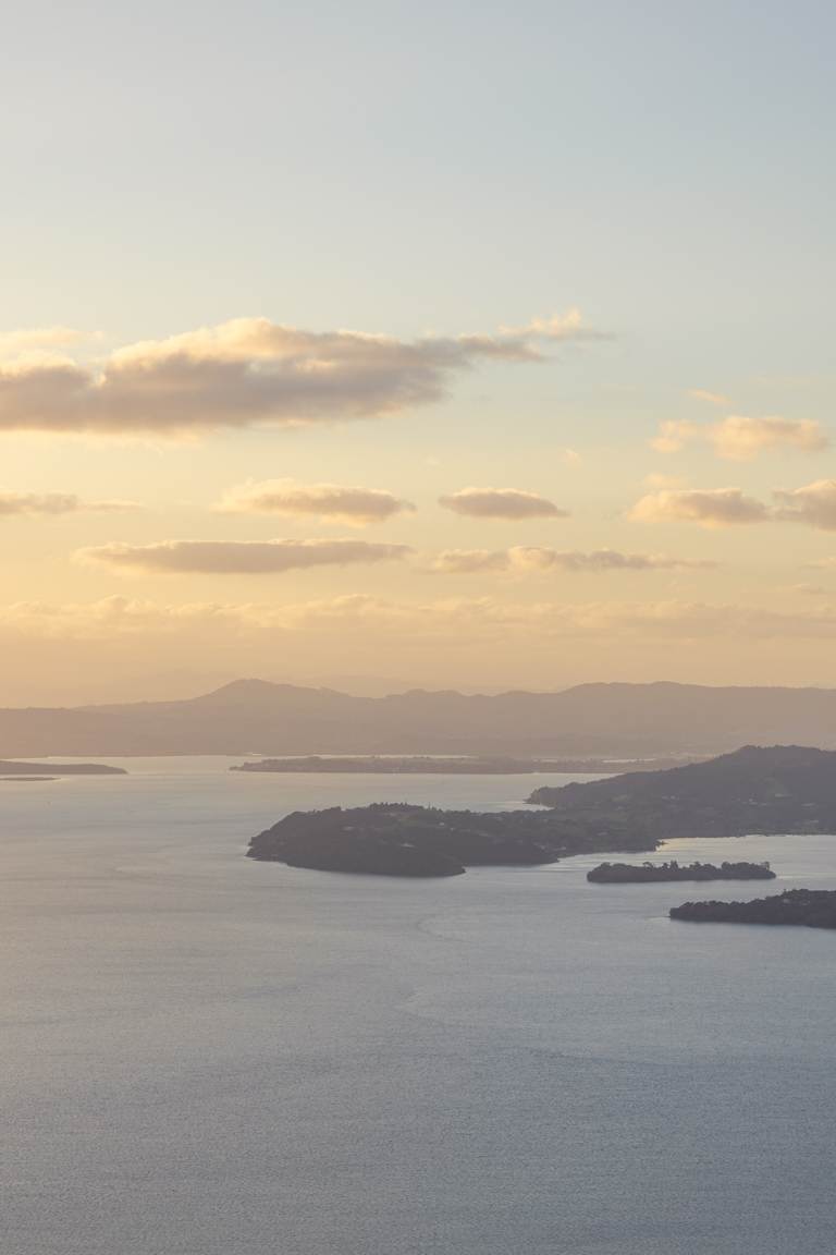 close up of whangārei from mount manaia summit at sunset