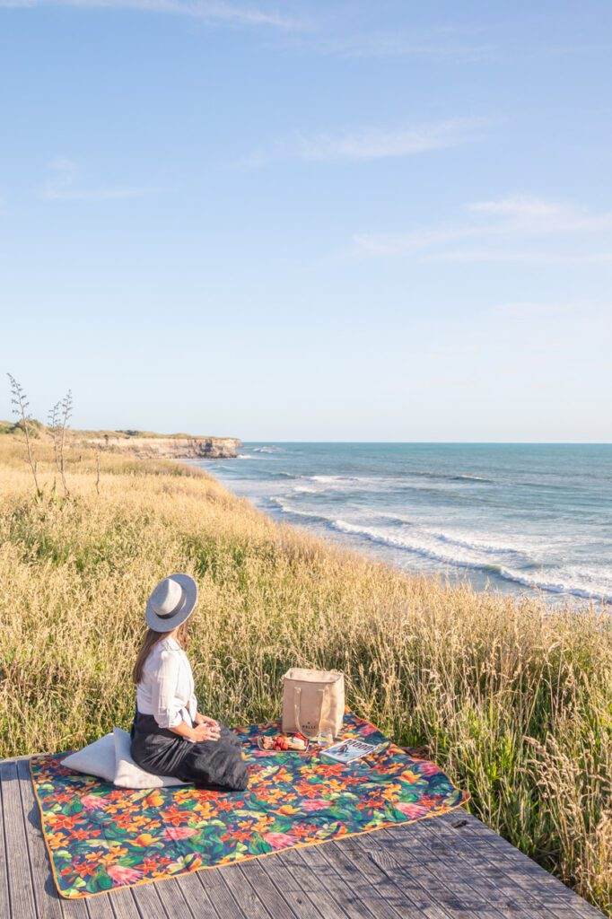 picnic set up with new zealand coastline