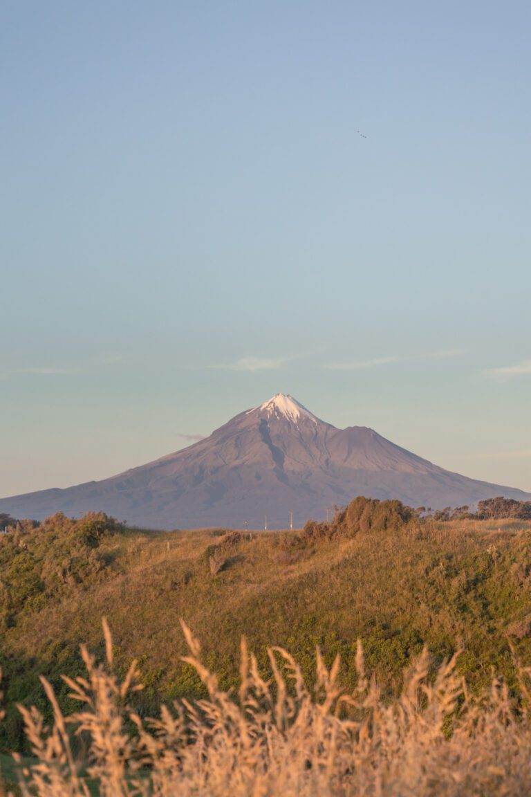 mount taranaki at sunset