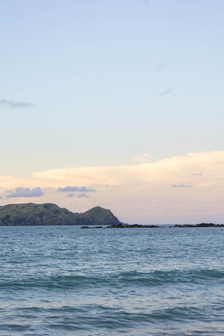 Tauranga Bay in New Zealand at sunset