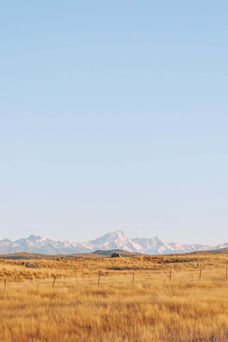 landscape and mountain views between lake tekapo and lake pukaki