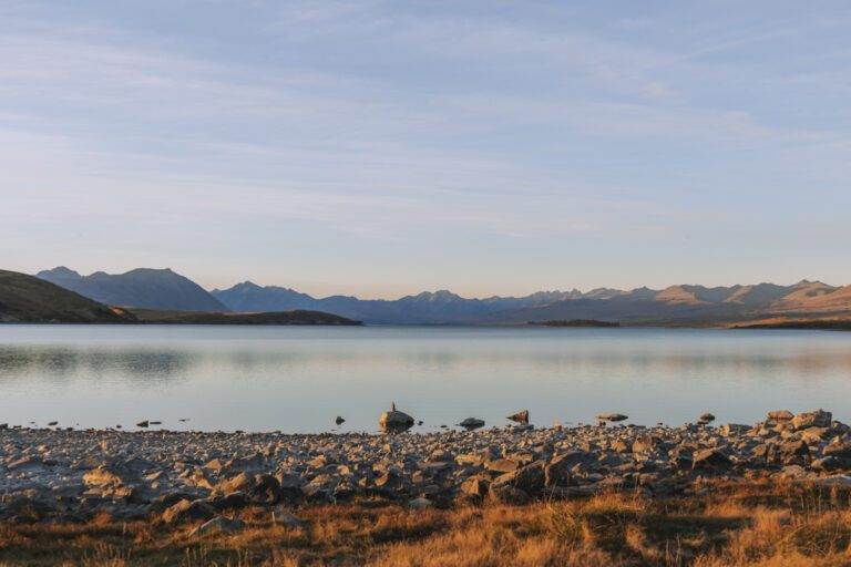 sunset at lake tekapo during autumn in the south island