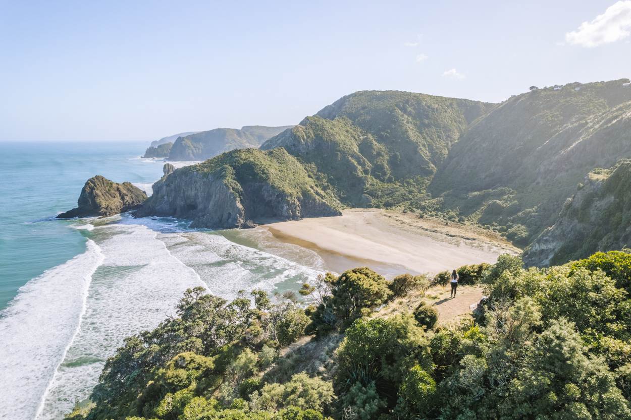 drone view of aucklands anawhata beach