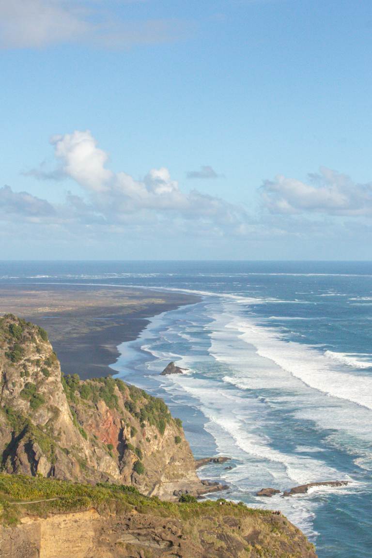 view of Karekare Beach from Mercer Bay Loop trail