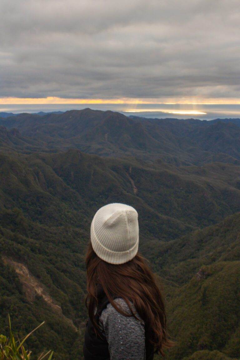 girl looking out over waikato from pinnacles summit