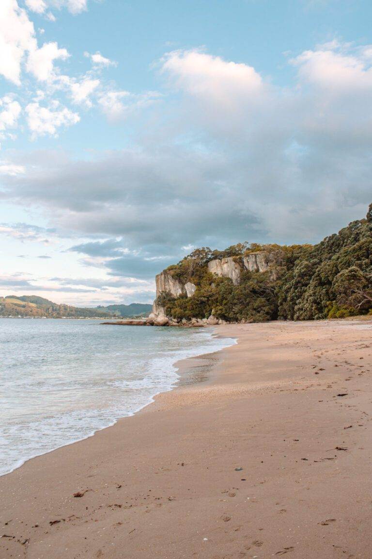 lonely bay beach at sunset