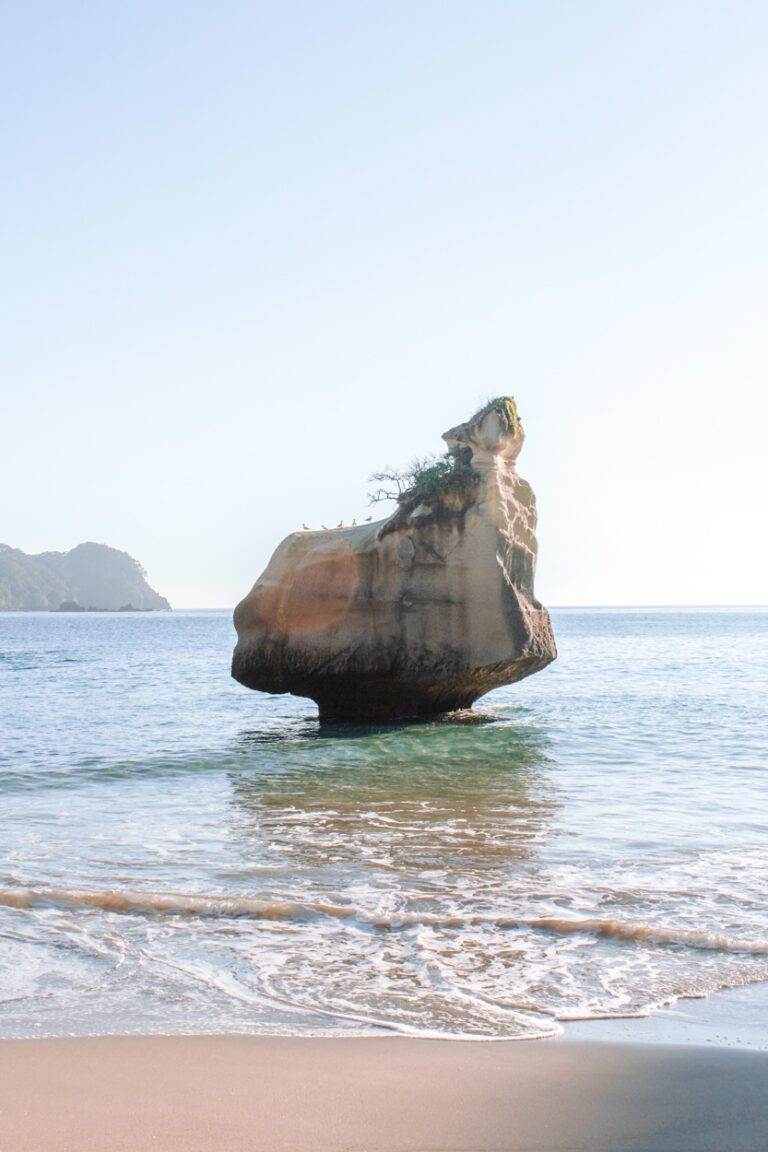 smiling sphinx rock at cathedral cove, coromandel