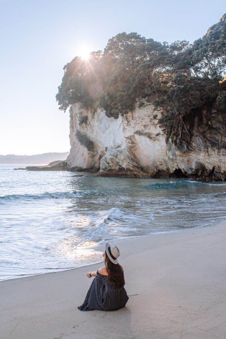 girl sitting at cathedral cove