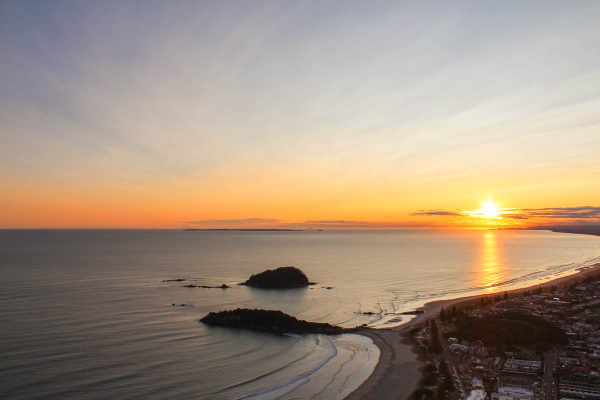 landscape sunrise on top of mount maunganui new zealand