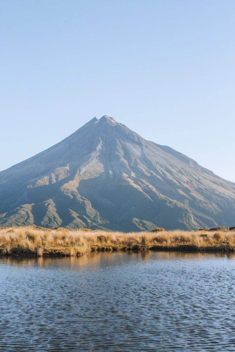 view of mount taranaki from pouakai tarns