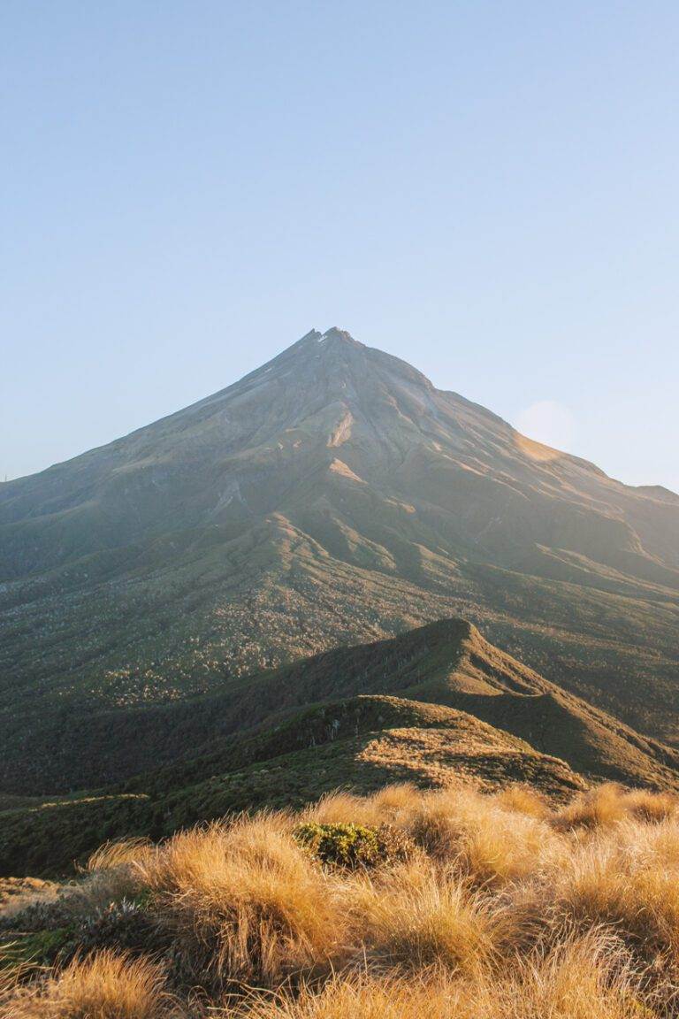 mount taranaki at golden hour