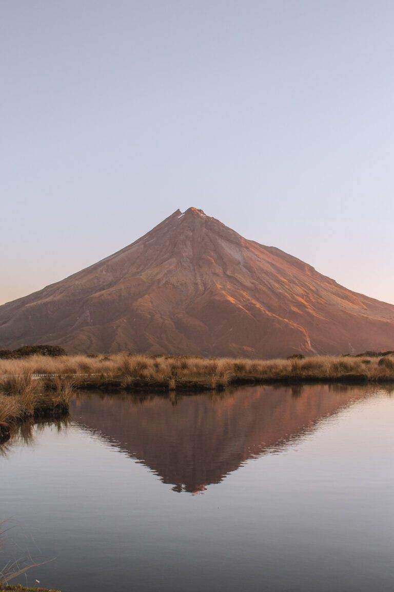 New Zealand landscape photos mount taranaki and pouakai tarns at sunset