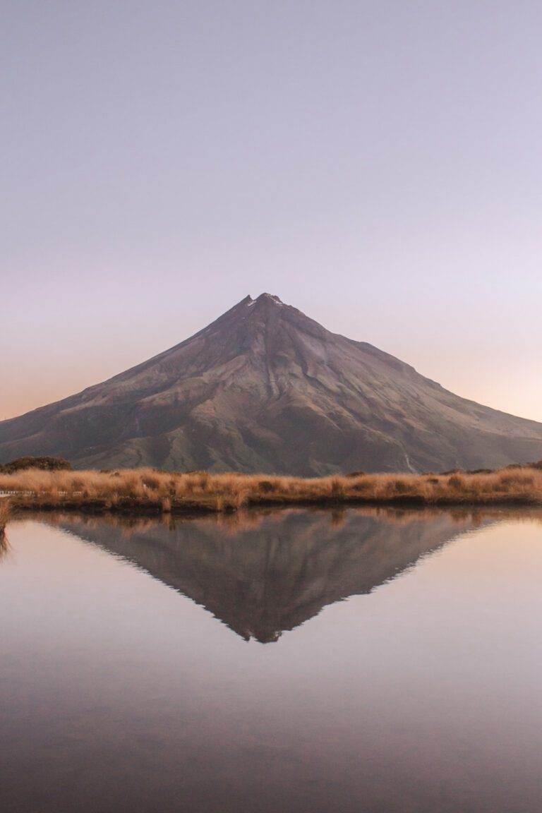 sunset pouakai tarns overlooking mount taranaki