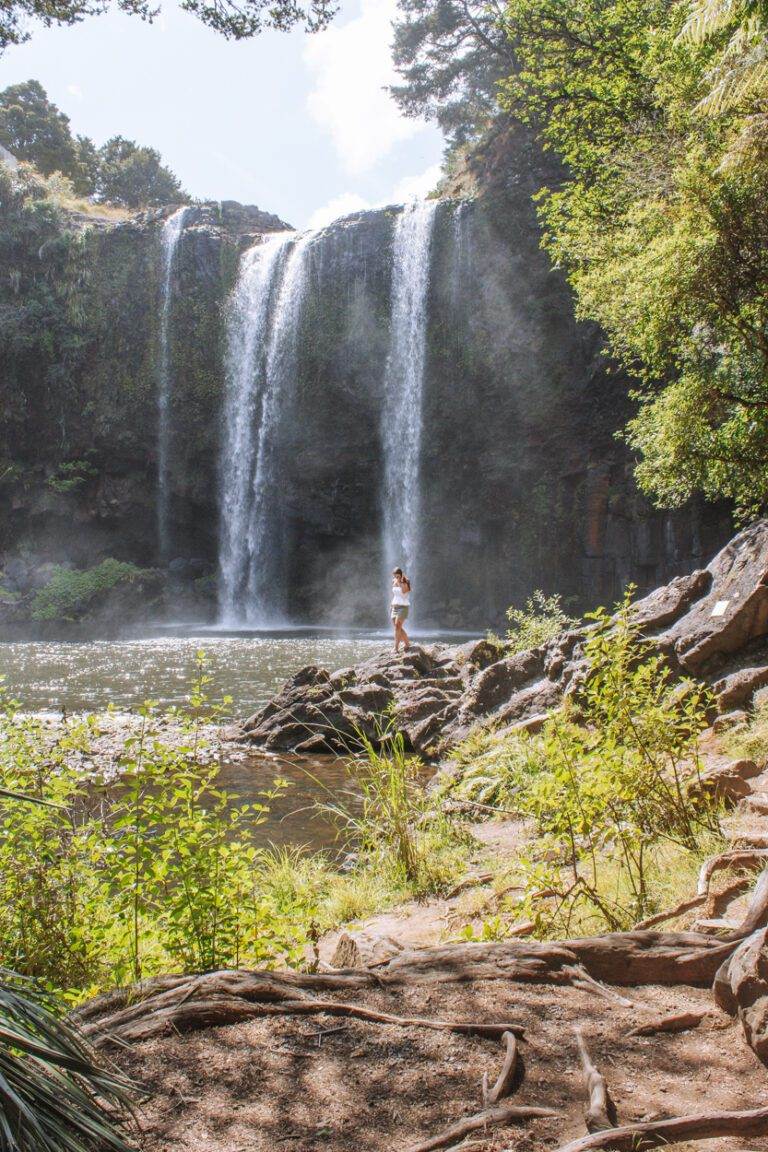 girl at whangarei falls in northland