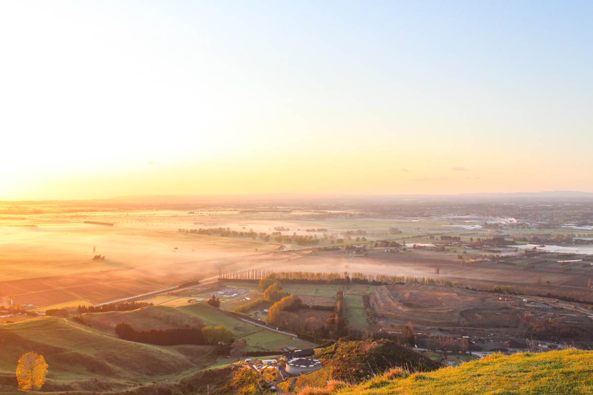 looking over Bay of Plenty from Papamoa Hills at sunrise