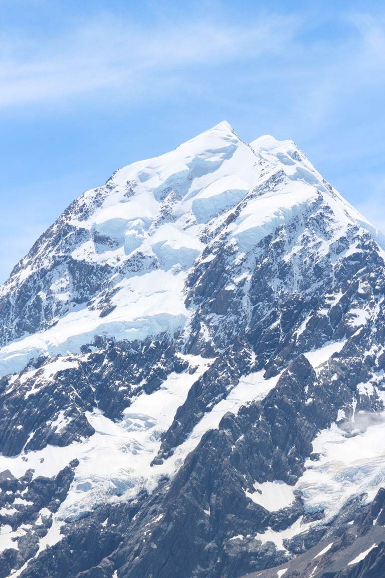 close up mount cook peak from hooker valley track