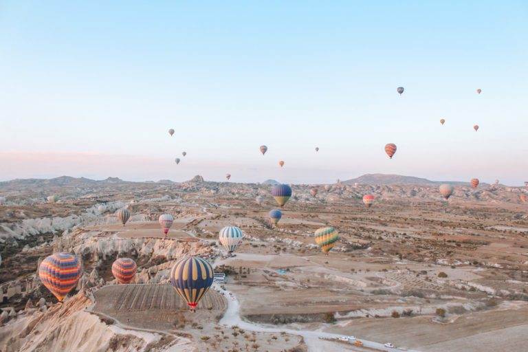 hot air balloons landscape in cappadocia at sunrise