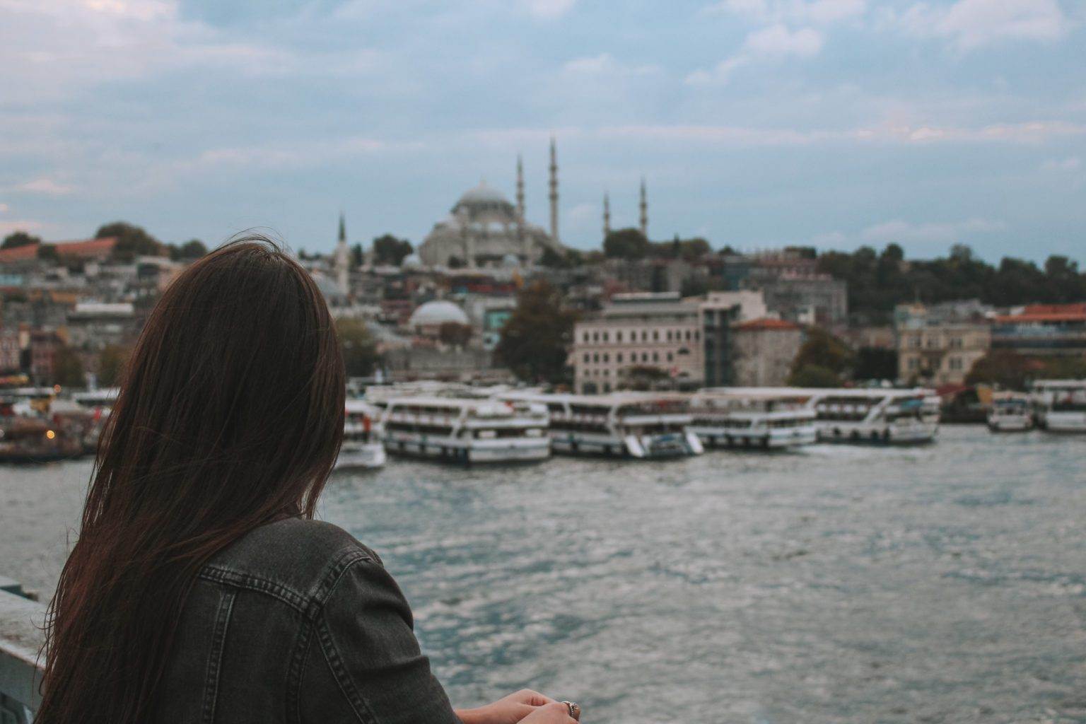 sunset at galata bridge, istanbul