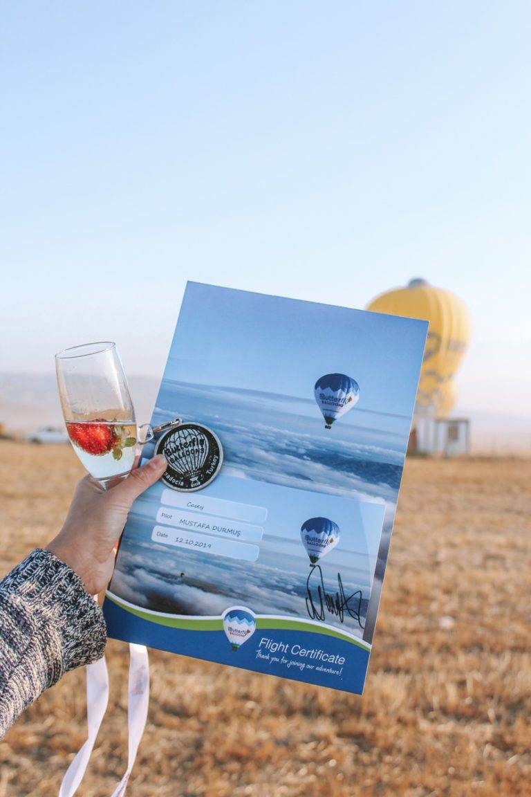 certificate showing hot air balloon ride cappadocia