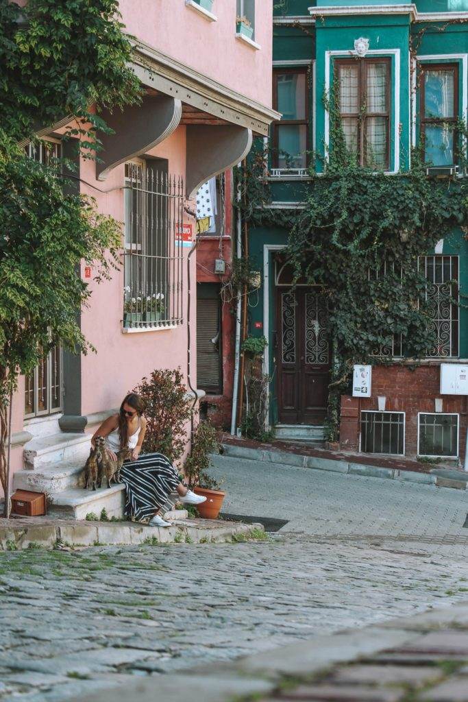 girl with cats on kiremet street istanbul