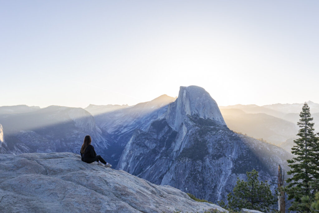 sun rising over half dome glacier point