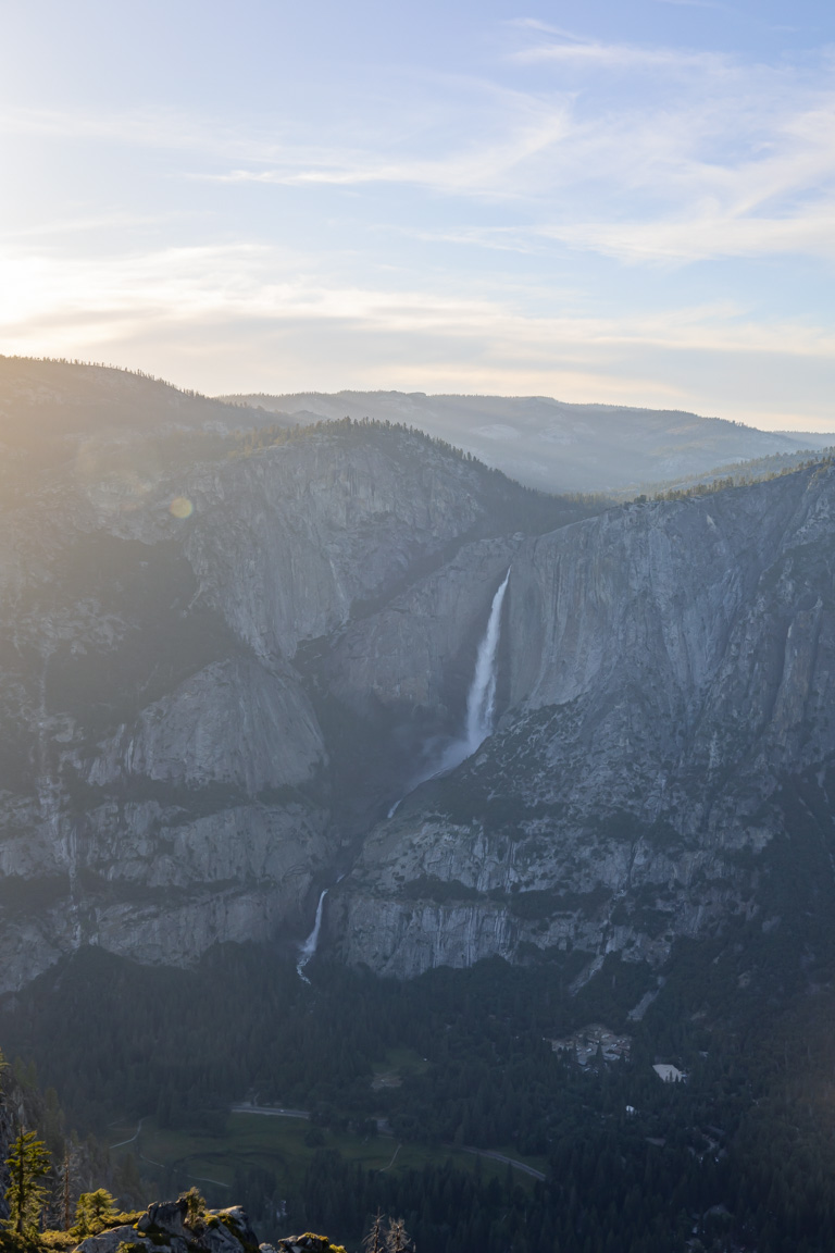 sunrise or sunset at glacier point bridalveil fall