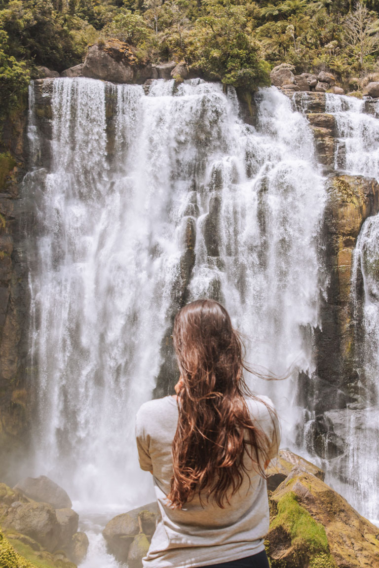 waterfall portrait new zealand